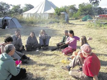 Peace News Summer Camp: morning discussions over breakfast. Photos: Roy St Pierre